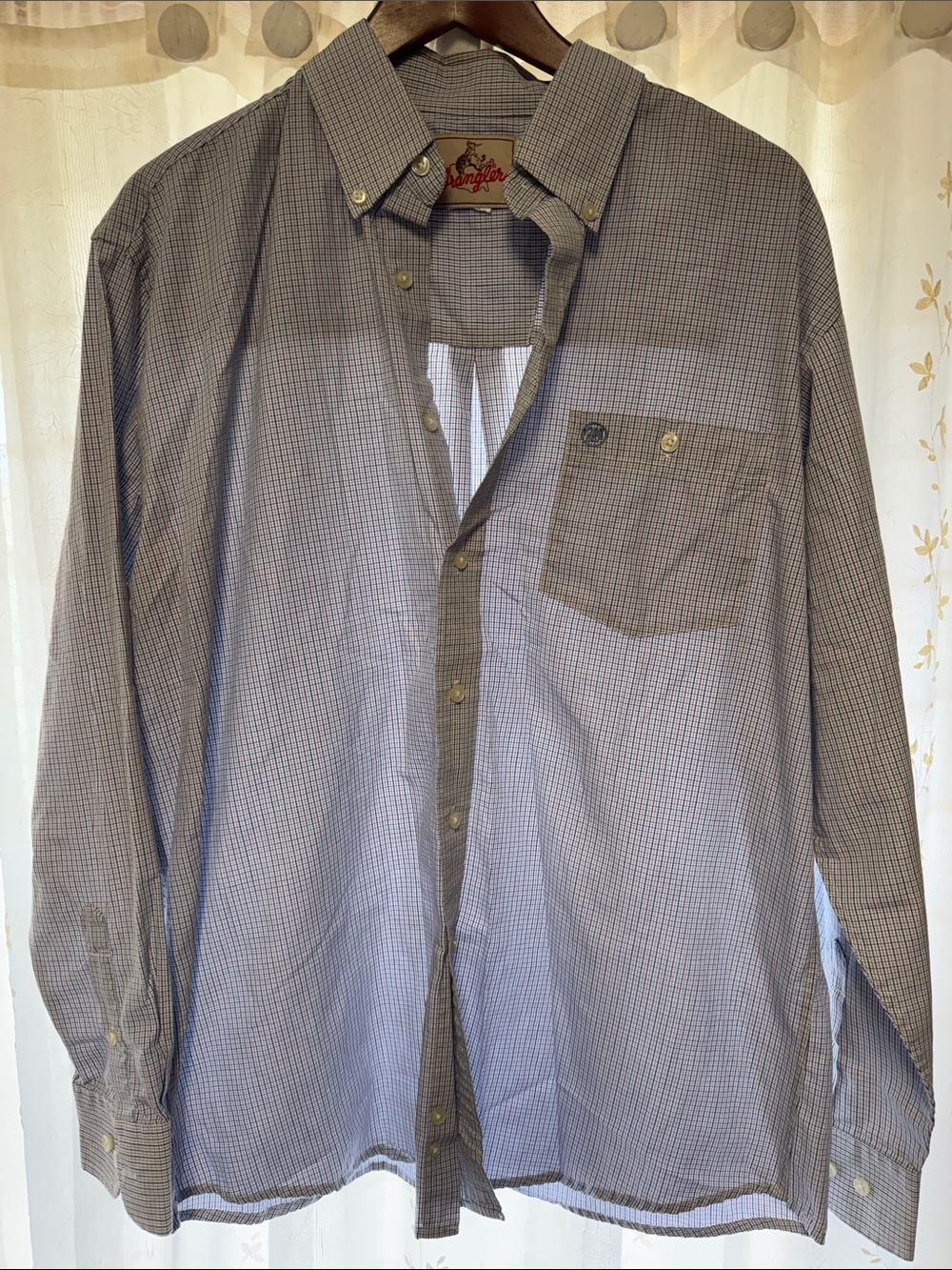 Wrangler Men’s Button-Down Shirt - Blue and White Micro-Check